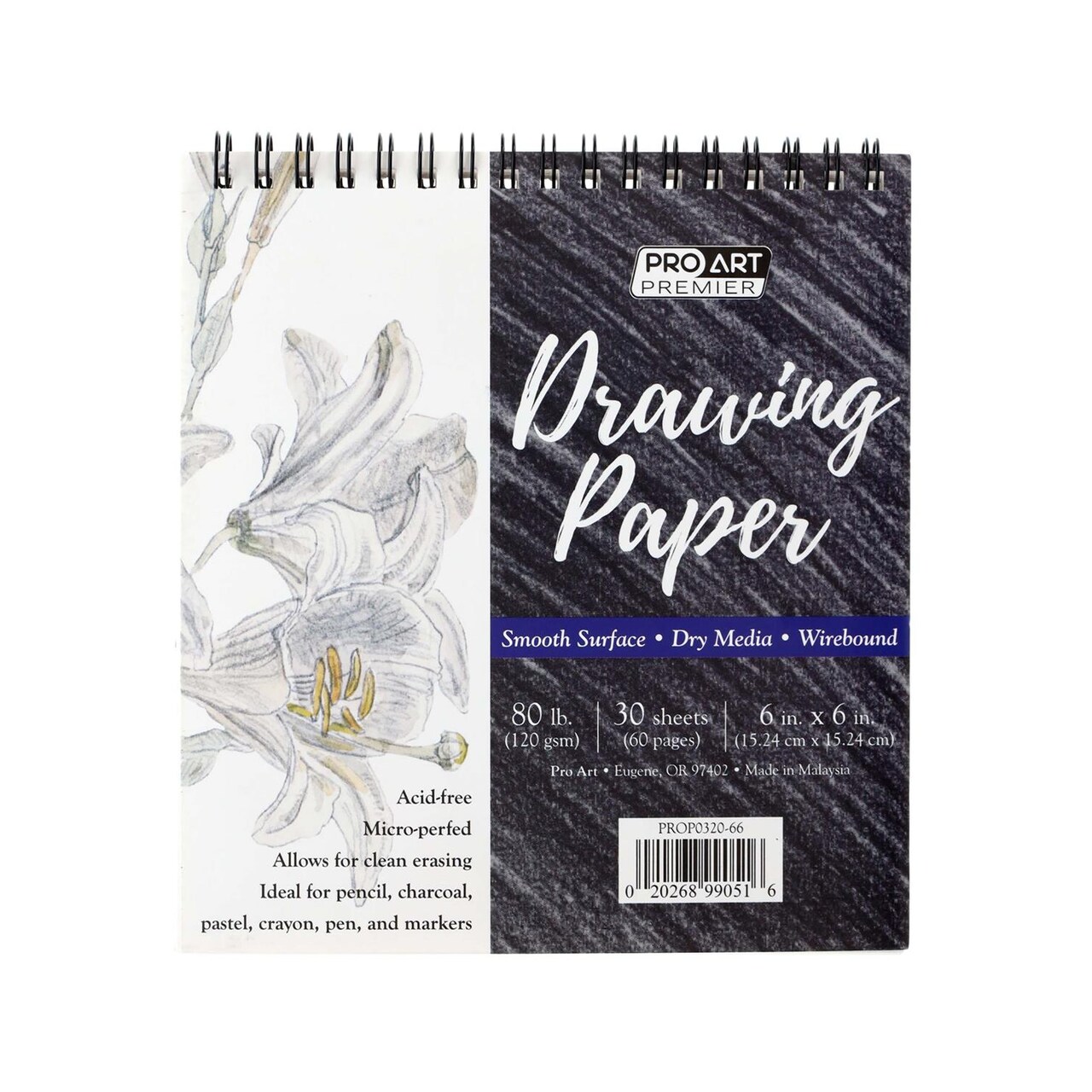 Pro Art Premium Drawing Paper Pad 6"x6" 30 sheets, 80#, Wire, Sketch Book, Sketchbook, Drawing Pad, Sketch Pad, Paper, Art Book, Paper, Sketchbook for